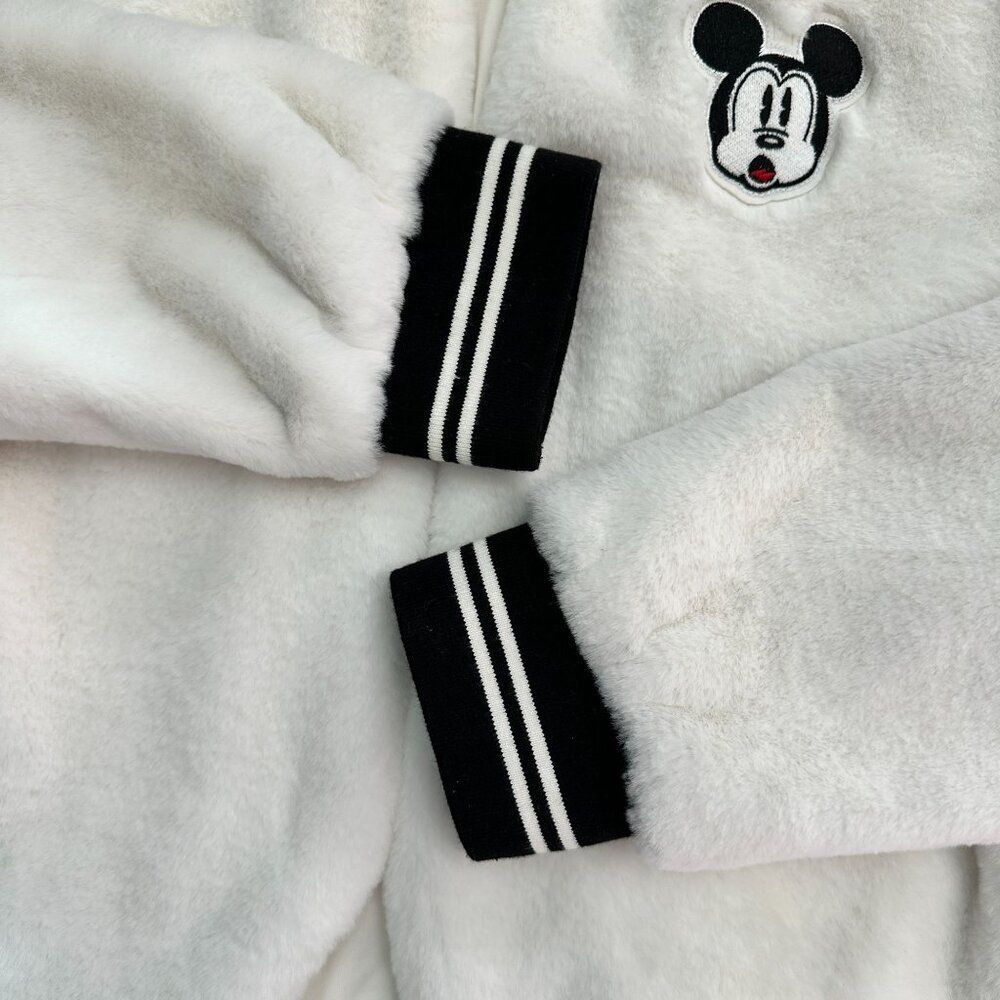 Disney Mickey Mouse 90th Anniversary Faux Fur White Bomber Jacket XL - Picture 4 of 9